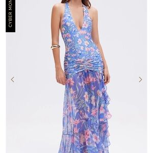 PatBO Blue and Pink Floral Backless Dress